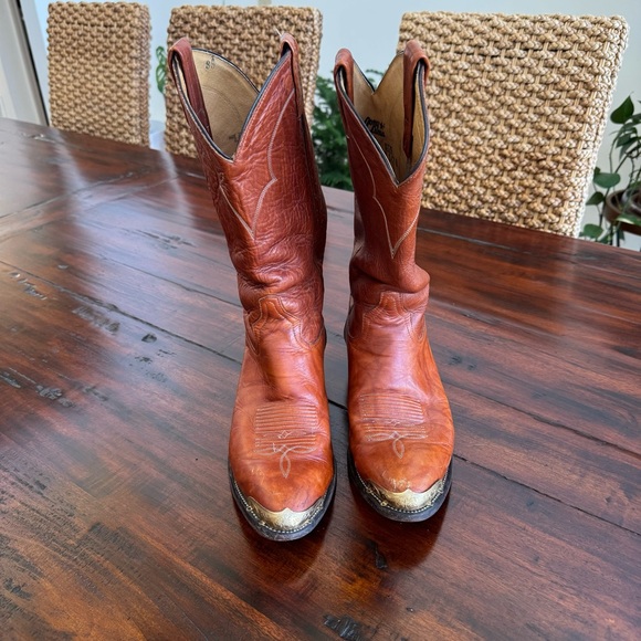 Tony Lama Brown Leather Boots Men's 9 1/2 D Style 5084 Vintage
